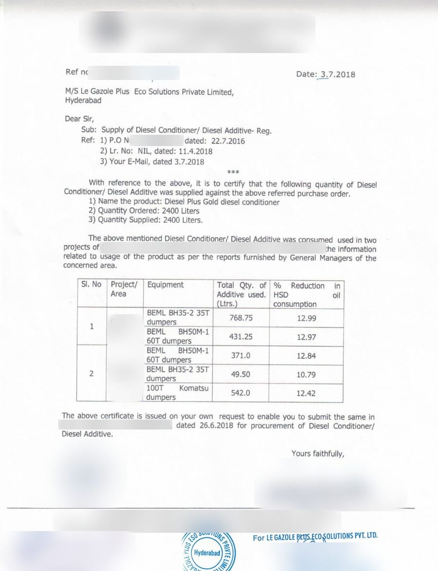 Supply & Performance Certificate – Diesel Plus Gold