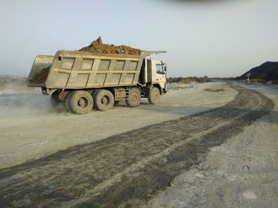 Loaded tipper on the haul road
