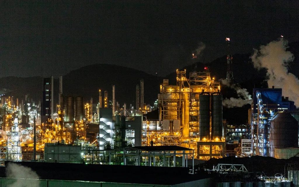 Process plant operating at dusk