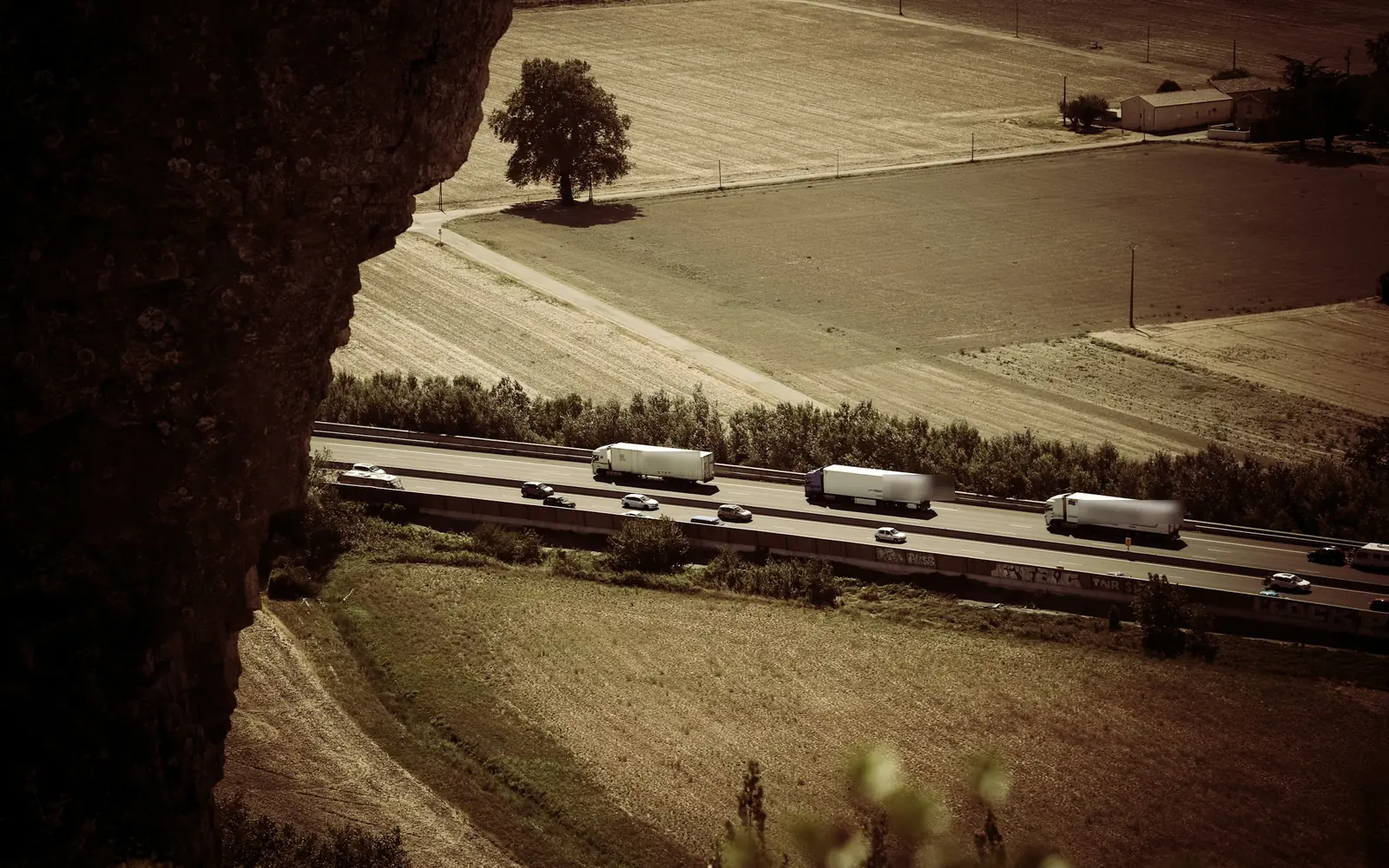 Truck fleet on a highway