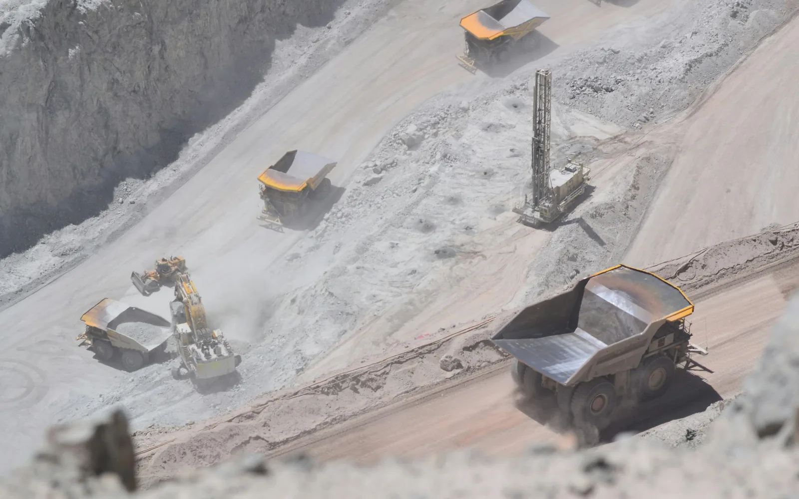 Haul trucks in an open-cast mine