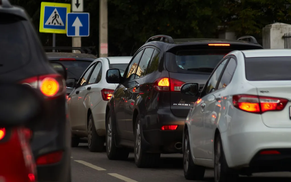 Cars in city traffic