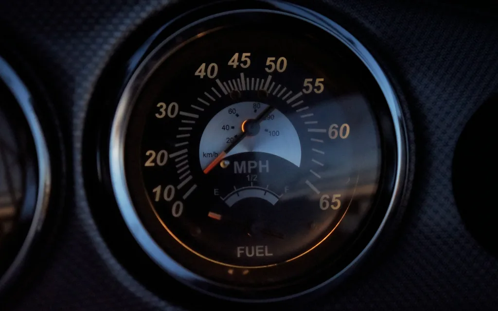 Fuel gauge on a vehicle dashboard
